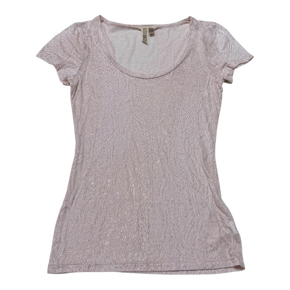 BKE Tops - BKE Shimmering Light Pink Short Sleeve Top